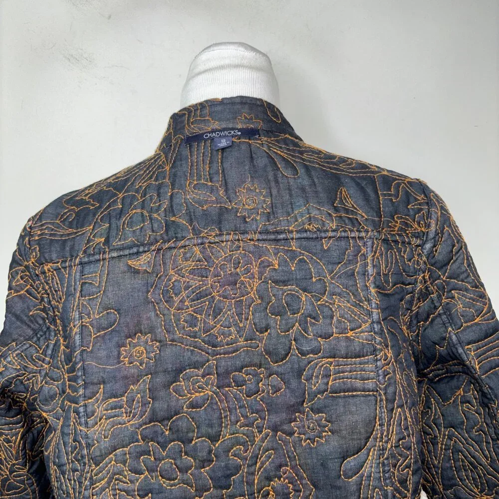 Chadwicks Reversible Jacket Women 12 Quilted Art to Wear Textured Print Colorful - Picture 15 of 16